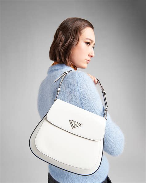 White N Prada Cleo brushed leather shoulder bag .